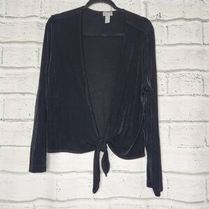Chico's Travelers Womens Black Tie Long Sleeve Jersey Cardigan Size 2 Large 12